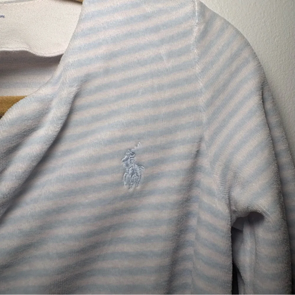 Ralph Lauren Baby One Piece Blue White Striped Velvet Velour 9M Footed Coverall